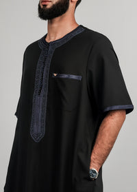 Imaarah Moroccan Thobe Black With Navy - view 3