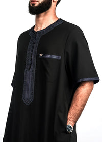 Black with Navy Moroccan thobe, view 3