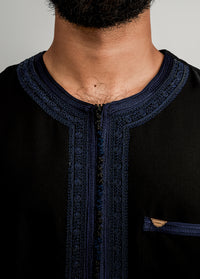 Imaarah Moroccan Thobe Black With Navy - view 4