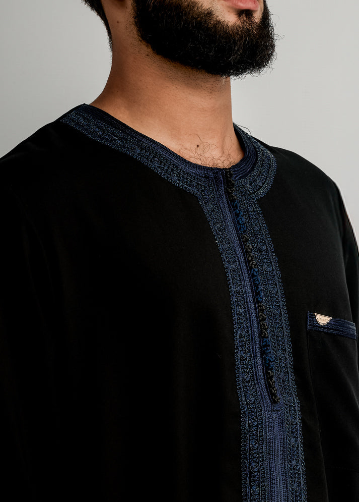 Imaarah Moroccan Thobe Black With Navy - view 5