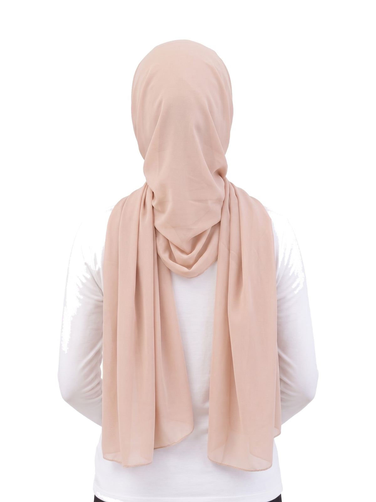 Beige Imaarah Ninja Chiffon Shawl, back view, scarf draped over the shoulders