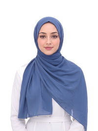 Blue Imaarah Ninja Chiffon Shawl, front view, scarf wrapped and draped