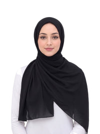 Black Imaarah Ninja Chiffon Shawl, front view, scarf wrapped and draped