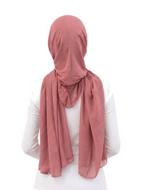 Pink Imaarah Ninja Chiffon Shawl, back view, scarf draped over the shoulders