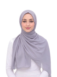 Grey Imaarah Ninja Chiffon Shawl, front view, scarf wrapped and draped