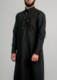 Imaarah Collared Thobe Black With Silver Button