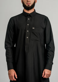 Imaarah Collared Thobe Black With Gold Button - view 4