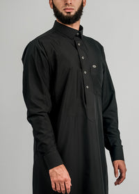 Imaarah Collared Thobe Black With Gold Button - view 5