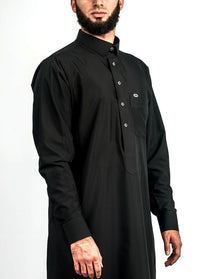 Black silver button collared thobe, detail, view 4