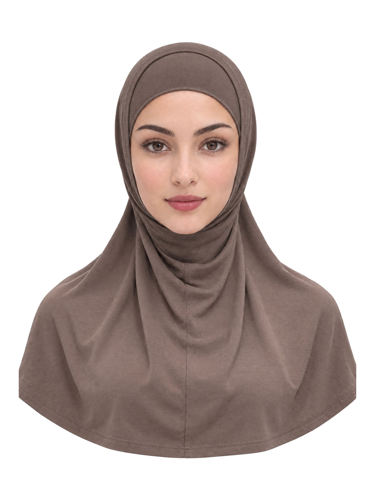 Imaarah Short Burqah with Undercap, Brown, front view