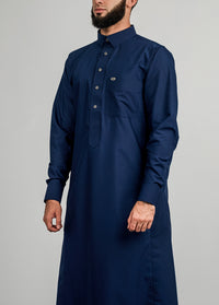Imaarah Collared Thobe Navy With Silver Button