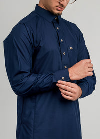 Imaarah Collared Thobe Navy With Silver Button - view 5