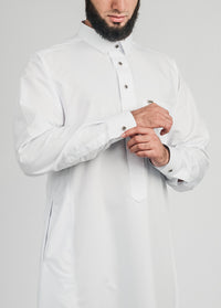 Imaarah Collared Thobe White With Gold Button - view 3