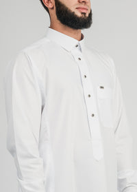 Imaarah Collared Thobe White With Silver Button - view 4