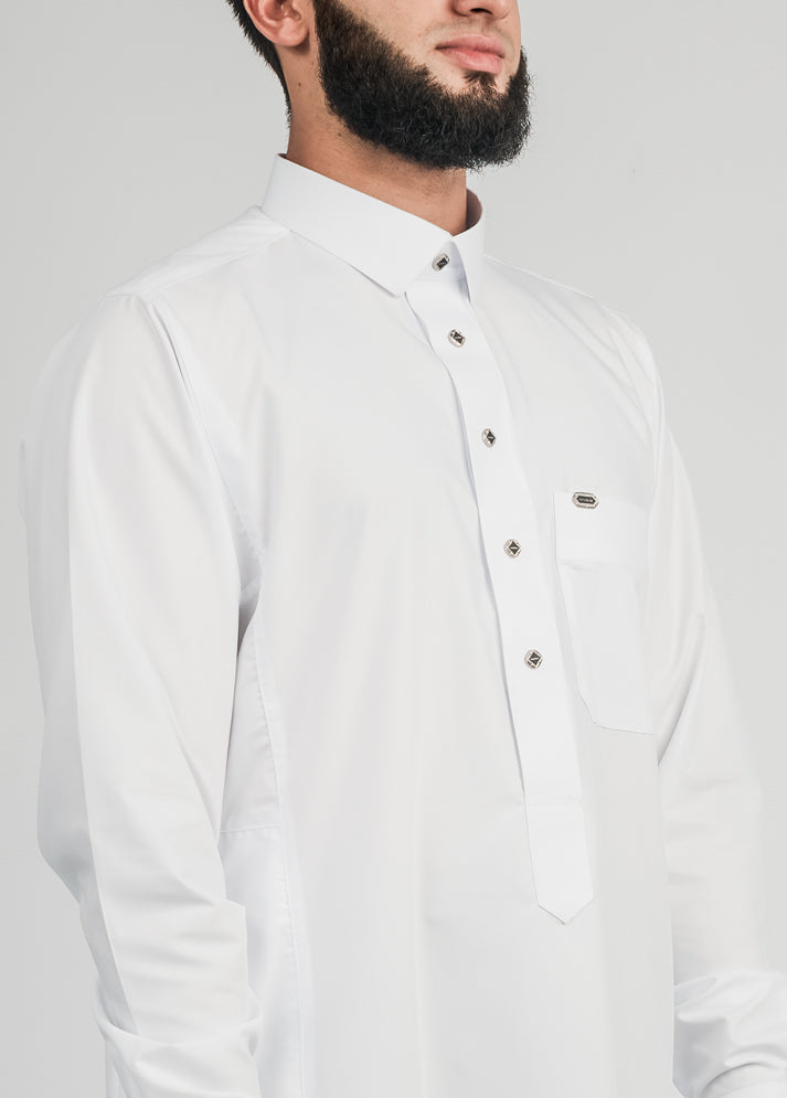 Imaarah Collared Thobe White With Gold Button - view 4