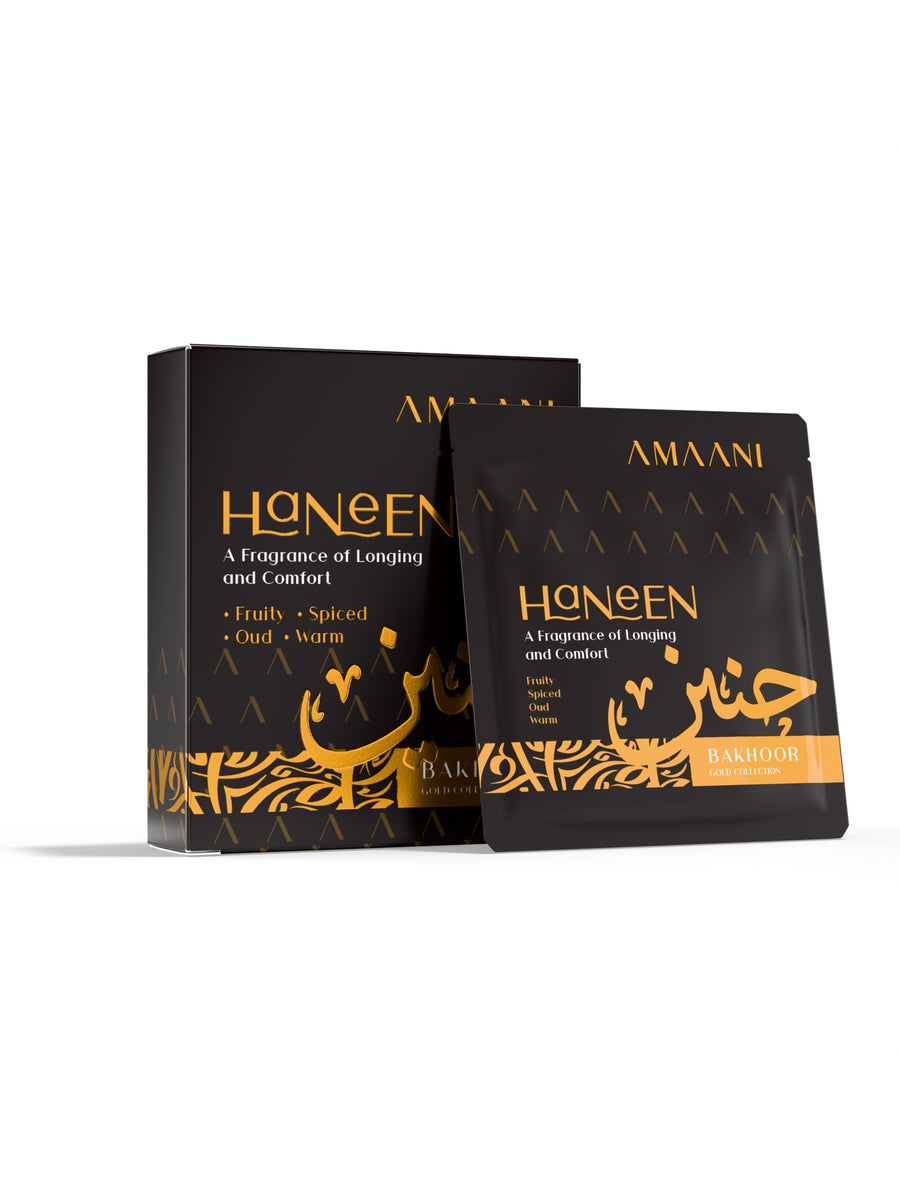 Amaani Haneen Bakhoor Gold Collection 5g tester box with sachet
