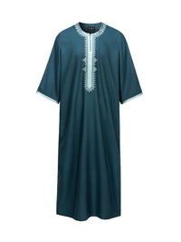 Emerald Green with Seafoam 3/4 sleeve Moroccan thobe, front view