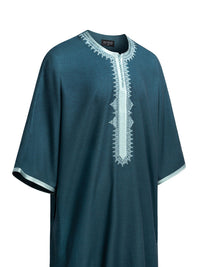 Emerald Green with Seafoam 3/4 sleeve Moroccan thobe, side view