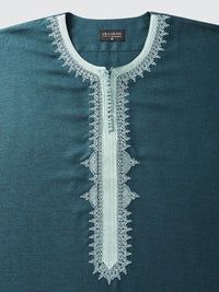 Emerald Green with Seafoam 3/4 sleeve Moroccan thobe, top shot