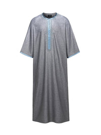 Grey with Light Blue 3/4 sleeve Moroccan thobe, front view
