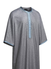 Grey with Light Blue 3/4 sleeve Moroccan thobe, side view