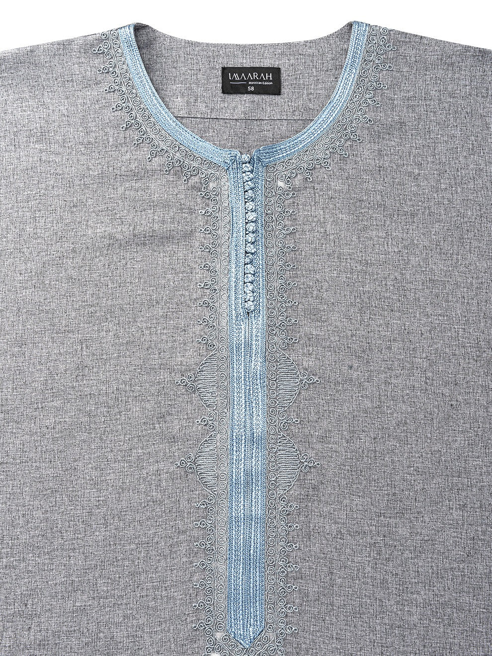 Grey with Light Blue 3/4 sleeve Moroccan thobe, top shot