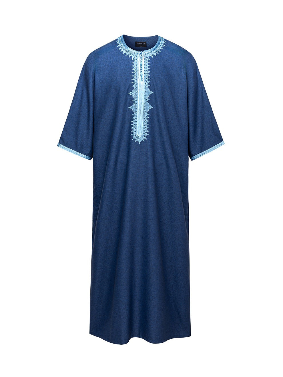 Navy with Ice Blue 3/4 sleeve Moroccan thobe, front view