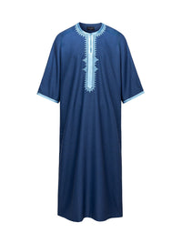 Navy with Ice Blue 3/4 sleeve Moroccan thobe, front view