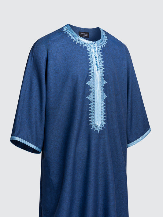 Imaarah Moroccan 3/4 Short Sleeve Thobe Navy - view 2