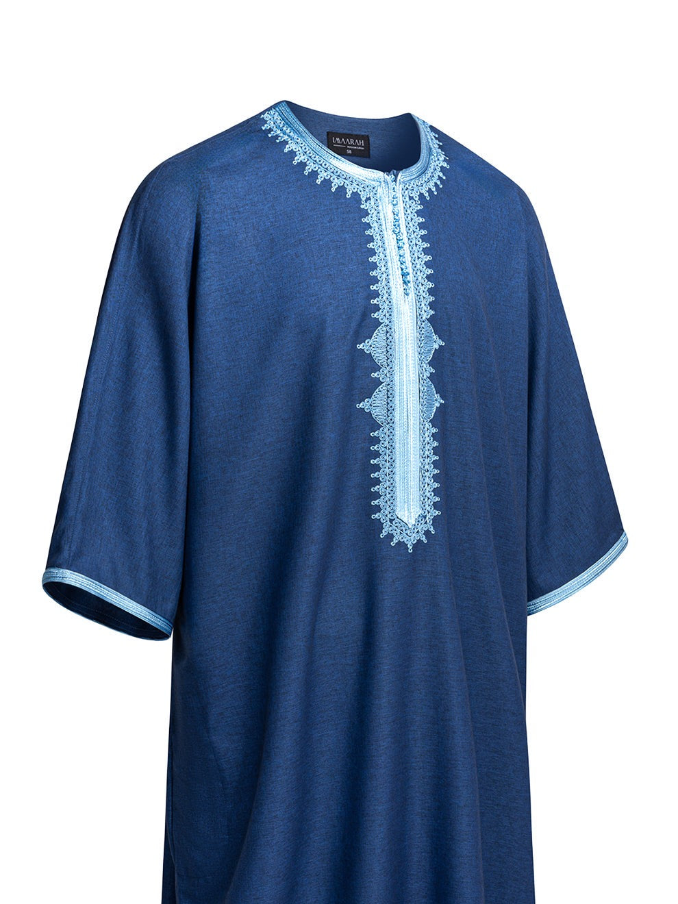 Navy with Ice Blue 3/4 sleeve Moroccan thobe, side view