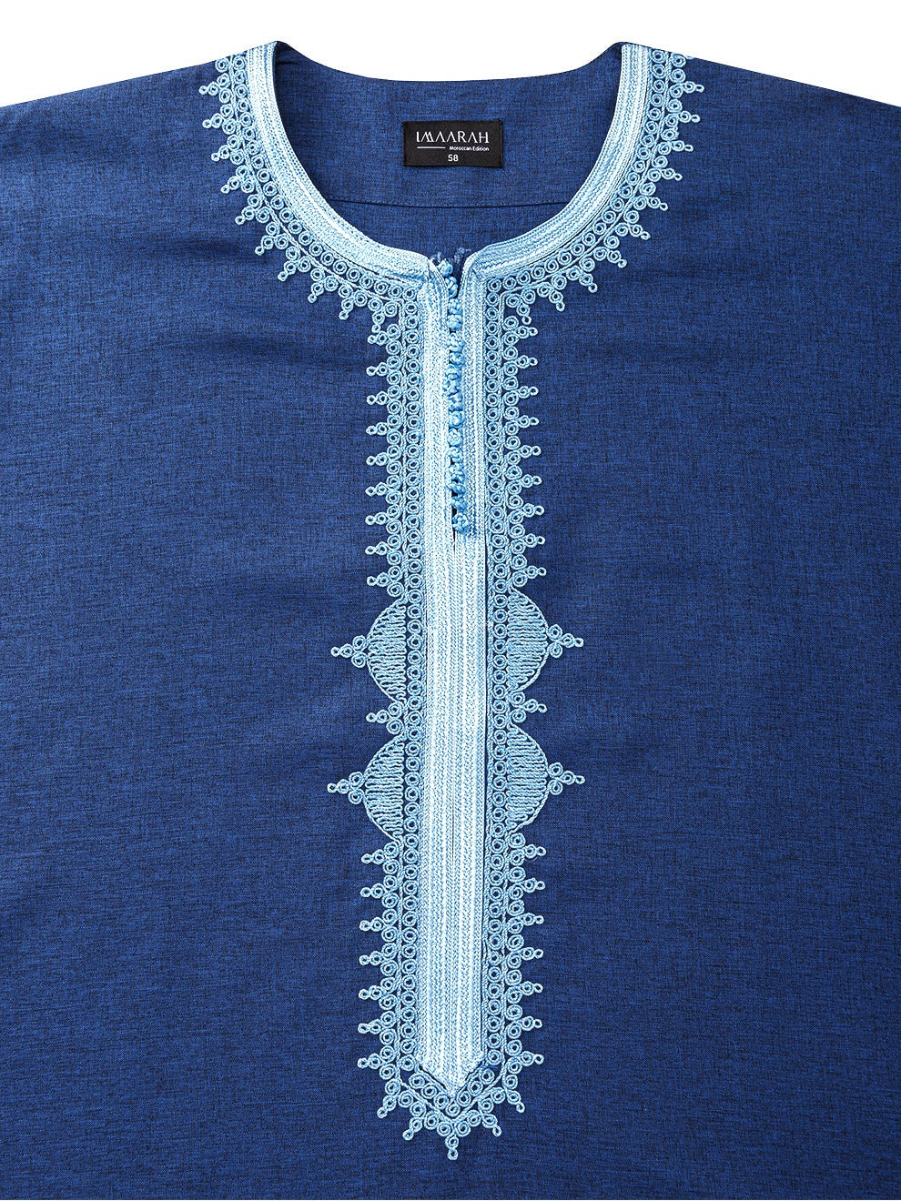 Navy with Ice Blue 3/4 sleeve Moroccan thobe, top shot