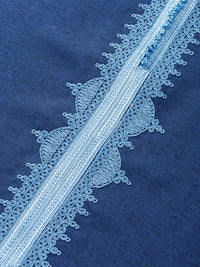 Navy with Ice Blue 3/4 sleeve Moroccan thobe, detail