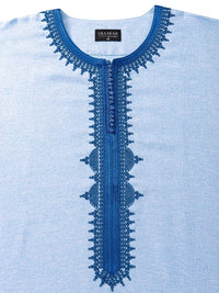 Sky Blue with Royal Blue 3/4 sleeve Moroccan thobe, top shot
