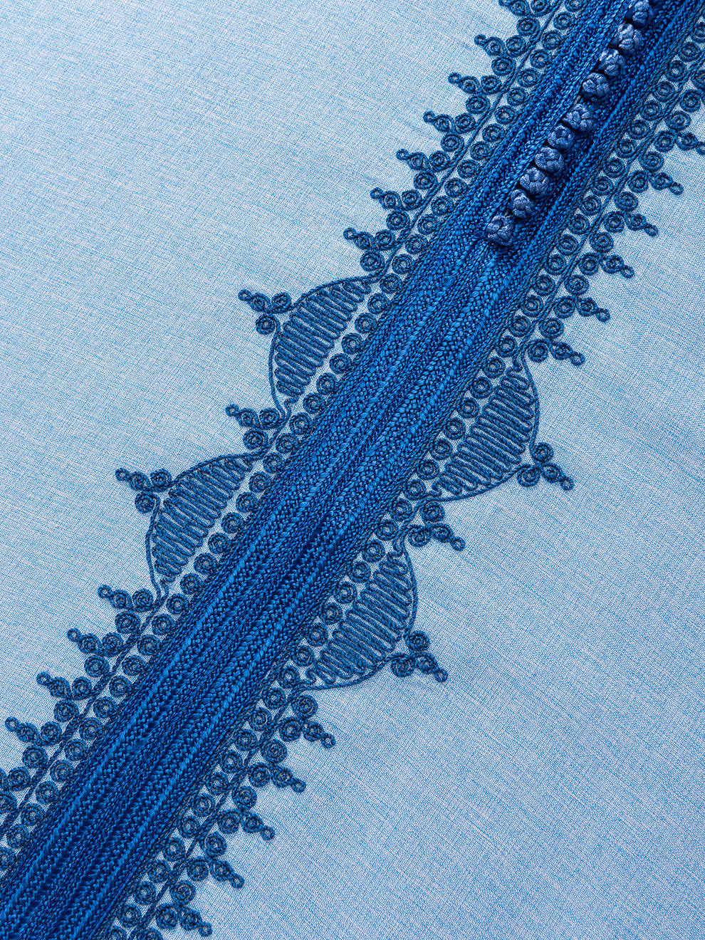 Sky Blue with Royal Blue 3/4 sleeve Moroccan thobe, detail