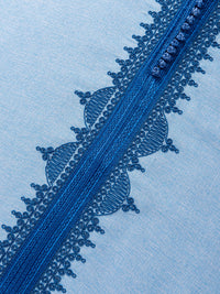 Sky Blue with Royal Blue 3/4 sleeve Moroccan thobe, detail