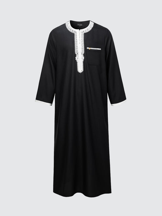 Imaarah Moroccan Long Sleeve Thobe with Pants Black