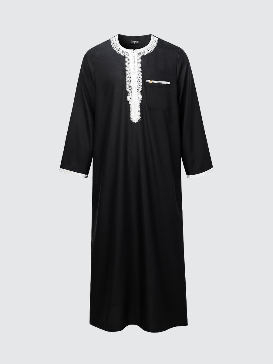 Imaarah Moroccan Long Sleeve Thobe with Pants Black