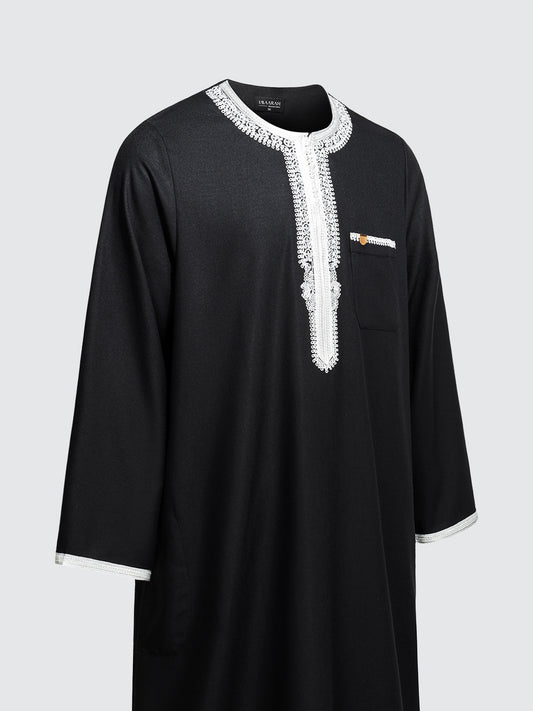 Imaarah Moroccan Long Sleeve Thobe with Pants Black - view 2