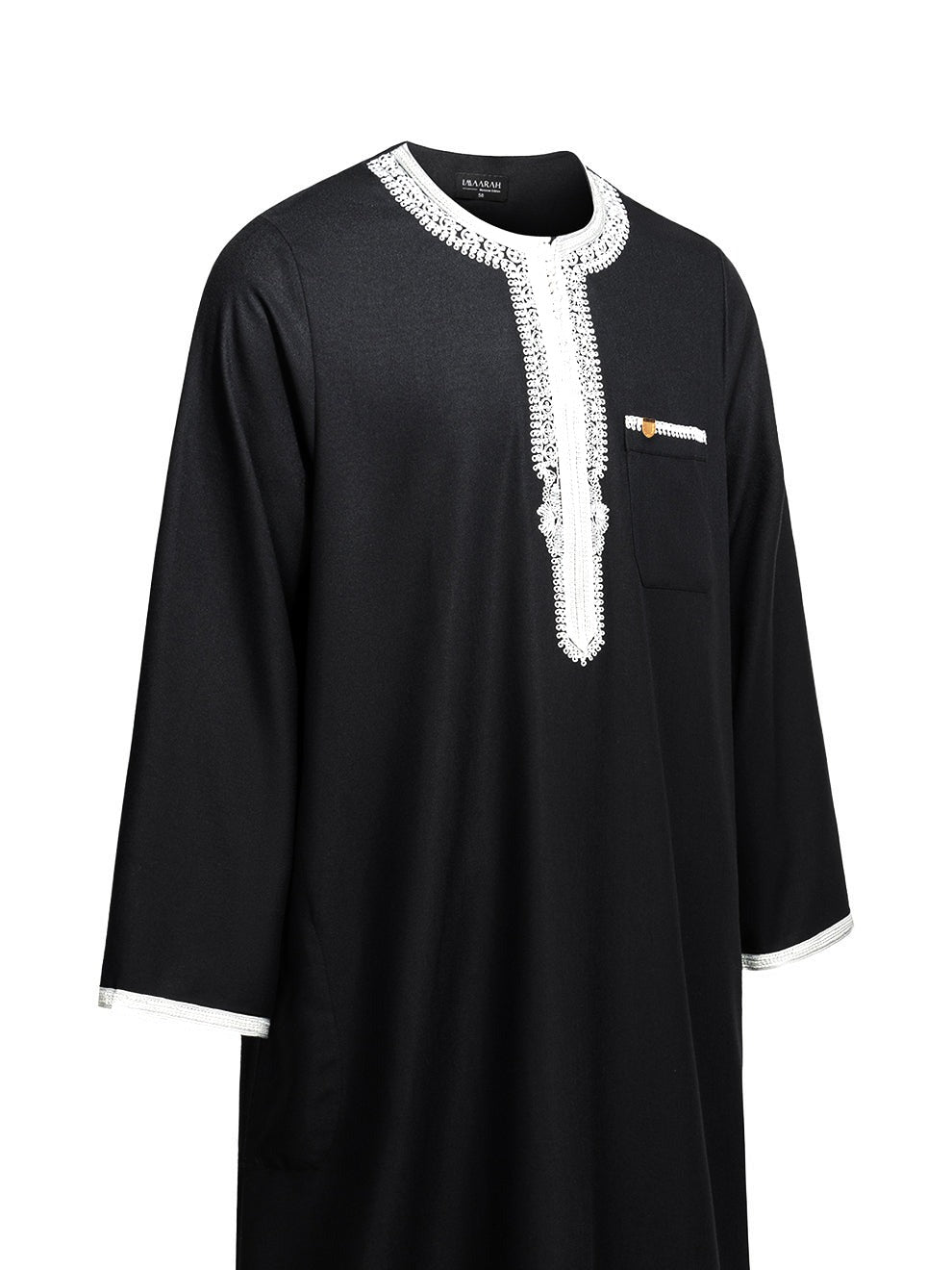 Black Moroccan thobe and pants set, side view