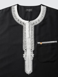 Black Moroccan thobe and pants set, top shot