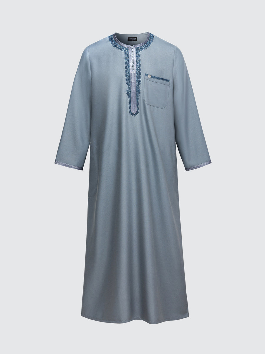 Imaarah Moroccan Long Sleeve Thobe with Pants Slate Blue