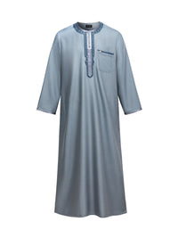 Slate Blue Moroccan thobe and pants set, front view