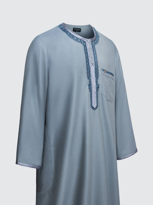 Imaarah Moroccan Long Sleeve Thobe with Pants Slate Blue - view 2