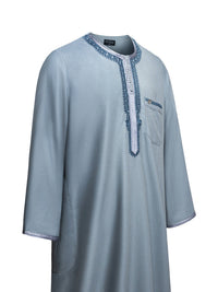 Slate Blue Moroccan thobe and pants set, side view