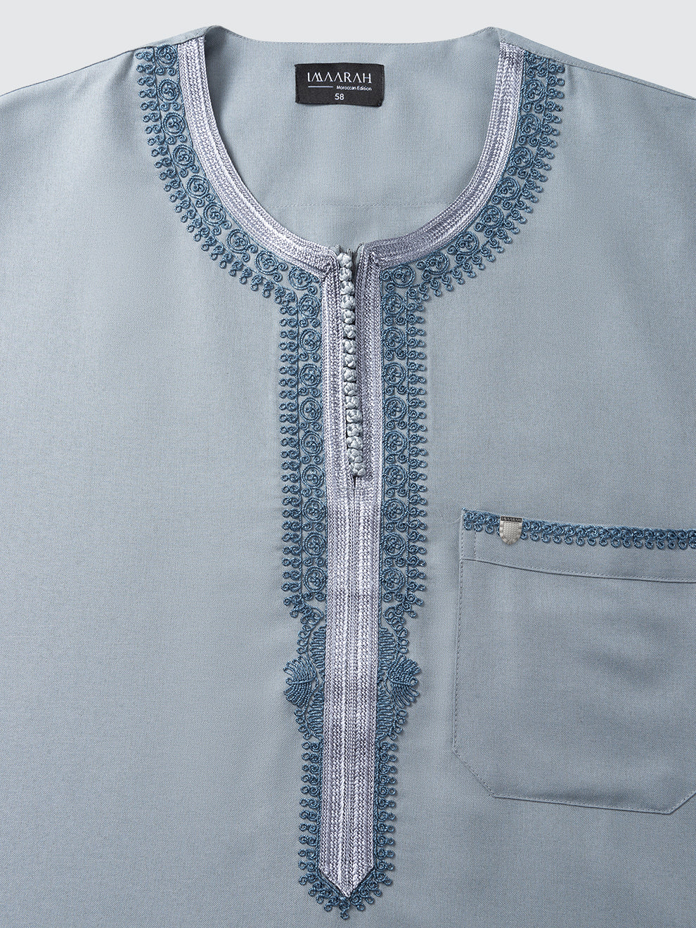 Imaarah Moroccan Long Sleeve Thobe with Pants Slate Blue - view 3