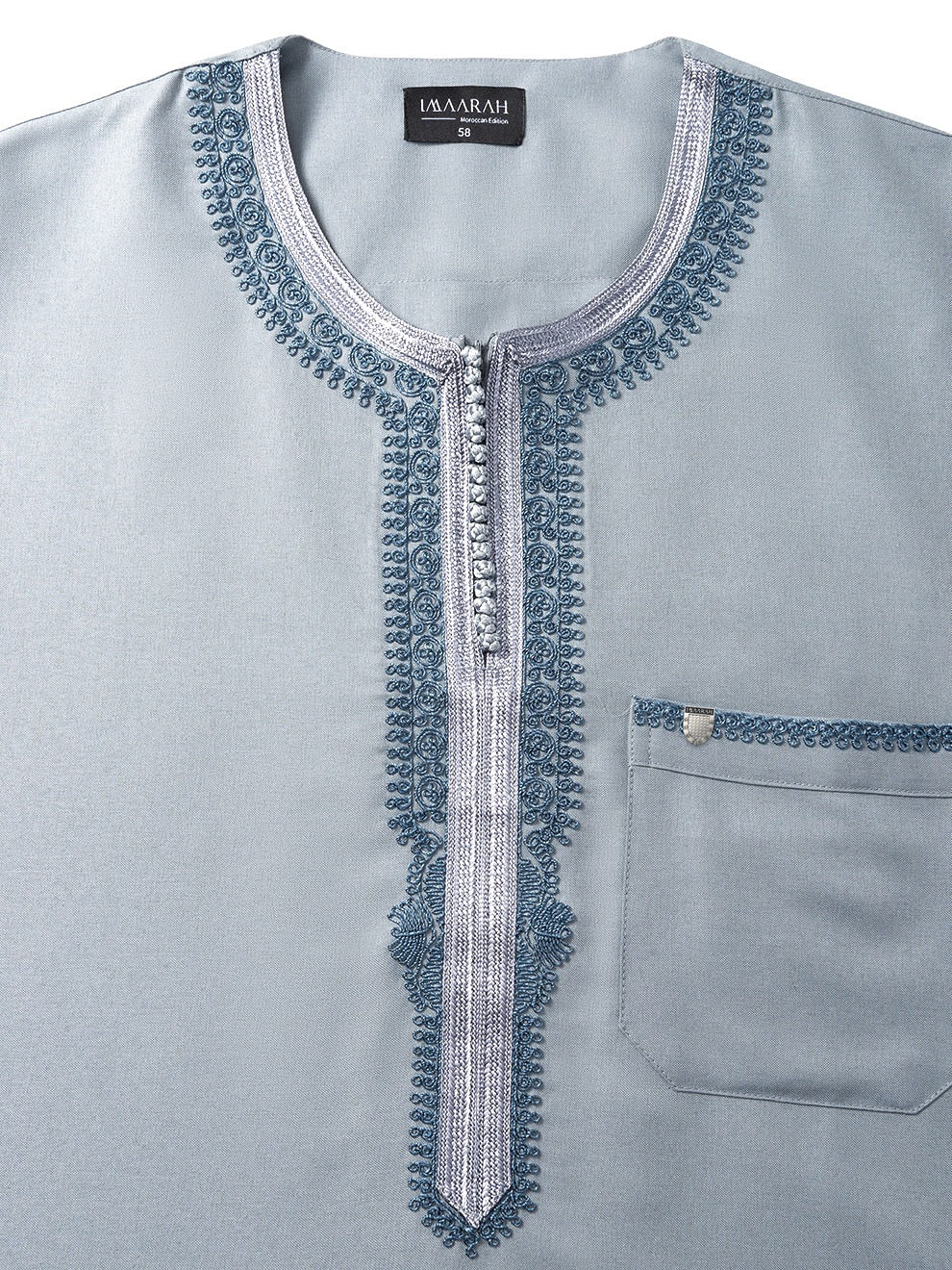 Slate Blue Moroccan thobe and pants set, top shot