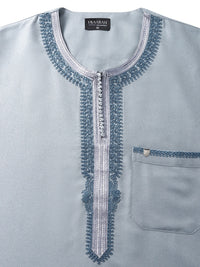 Slate Blue Moroccan thobe and pants set, top shot