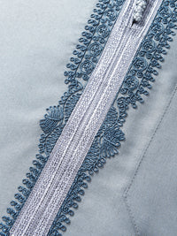 Slate Blue Moroccan thobe and pants set, detail