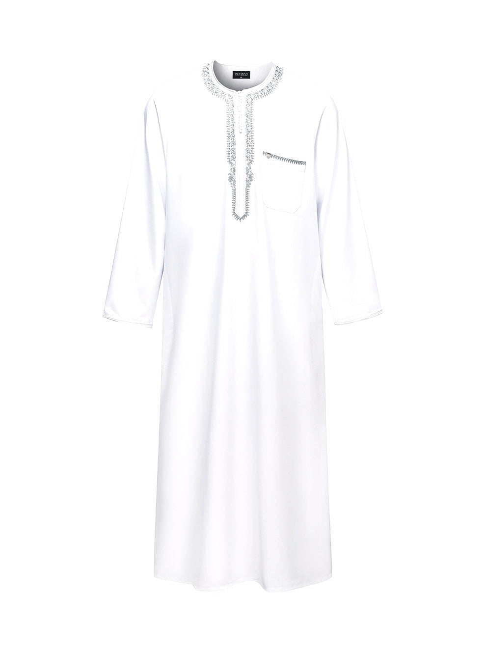 White Moroccan thobe and pants set, front view