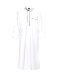 White Moroccan thobe and pants set, front view
